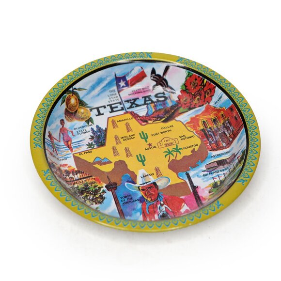 Vintage Ken Haag Texas Tin Metal Tray Trinket Dish Souvenir Retro Cowboy Alamo - Picture 7 of 7